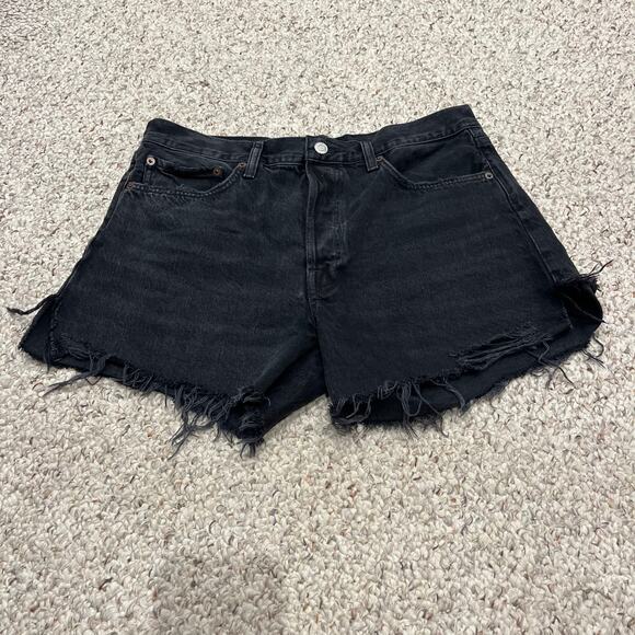 Agolde Parker Cut Off Jean Shorts Sz 29 Black Button Fly Grunge Festival Casual - Picture 1 of 7
